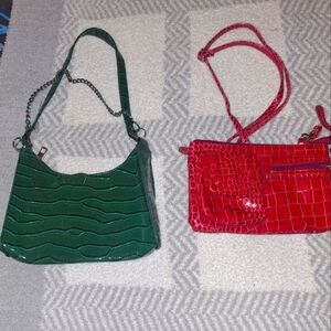 Stylish Green and Red Crocodile Pattern Bags